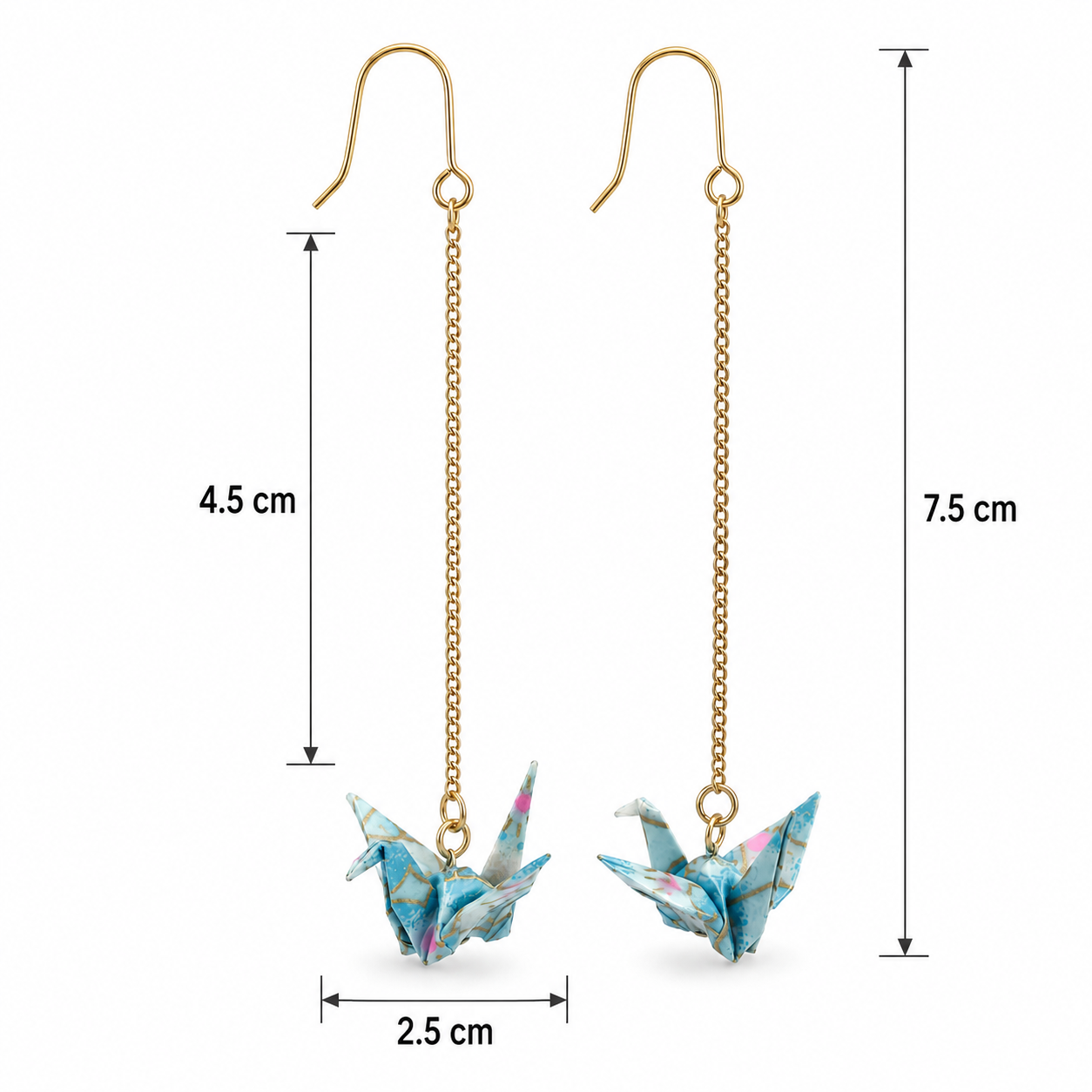 Blue Oragami Crane Long Dangle Earrings