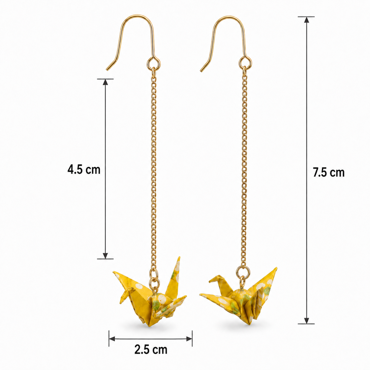 Yellow Oragami Crane Long Dangle Earrings