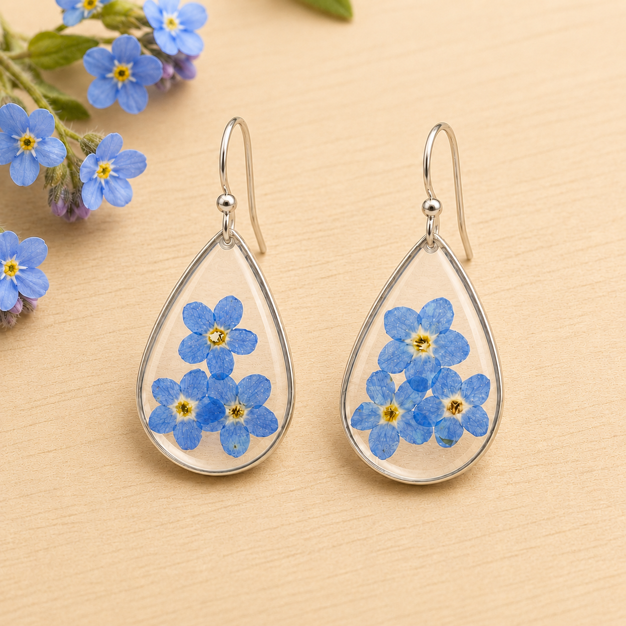 Forget-me-not teardrop earrings in silver