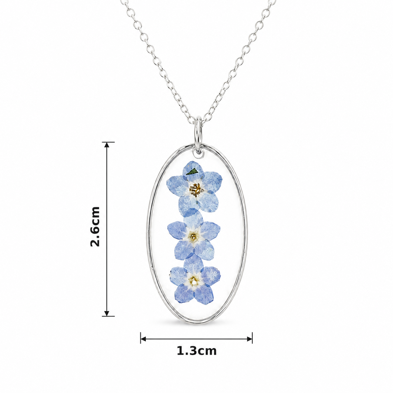Forget-me-not oval necklace in silver