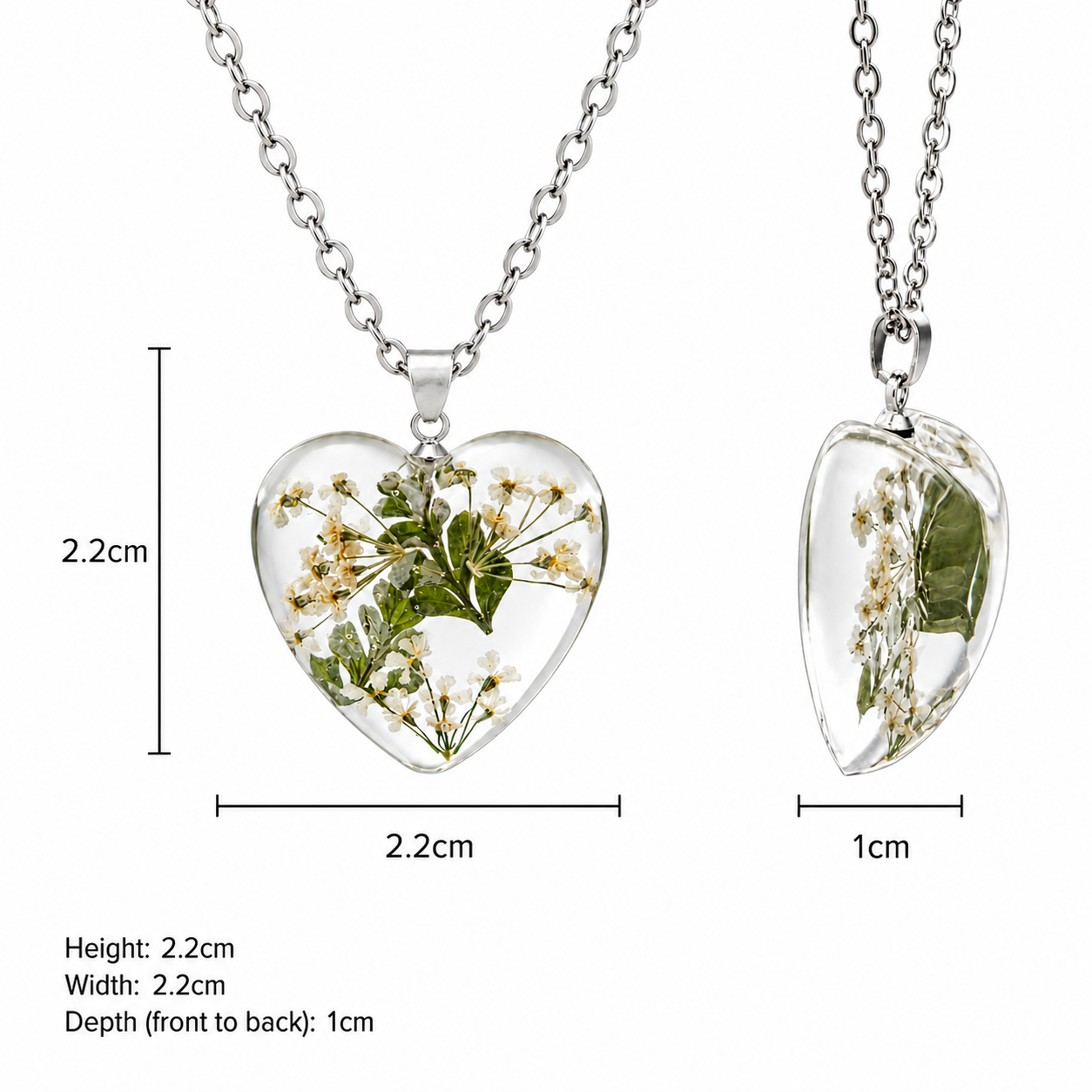 July Babybreath Heart Shaped Necklace