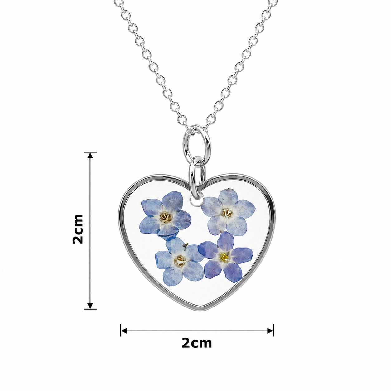 Forget-me-not heart necklace in silver