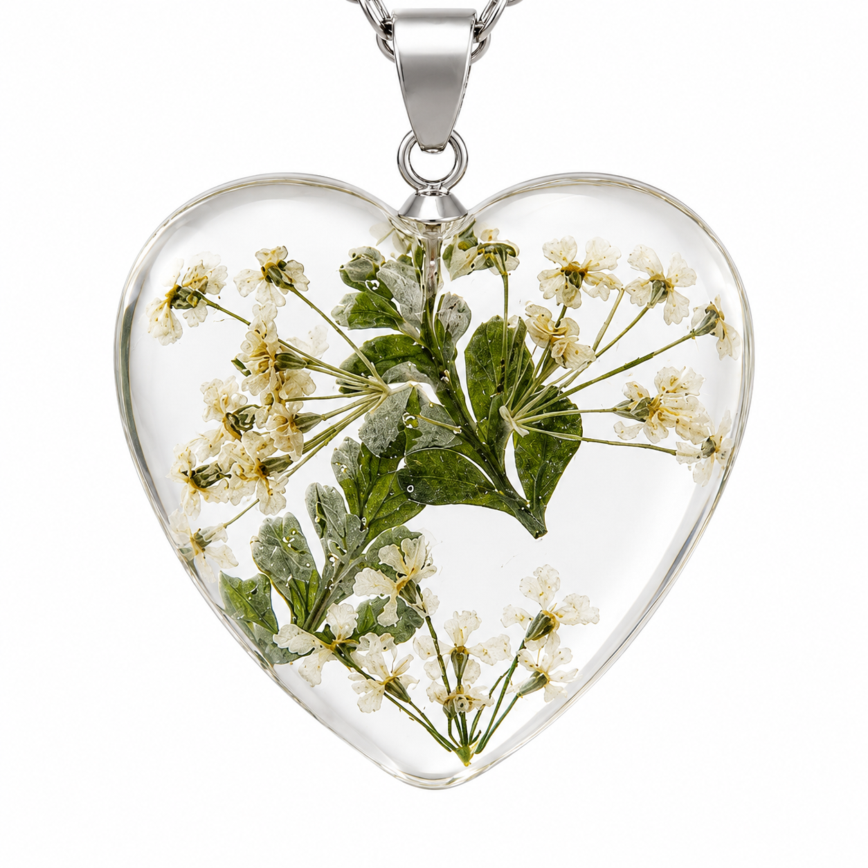 July Babybreath Heart Shaped Necklace