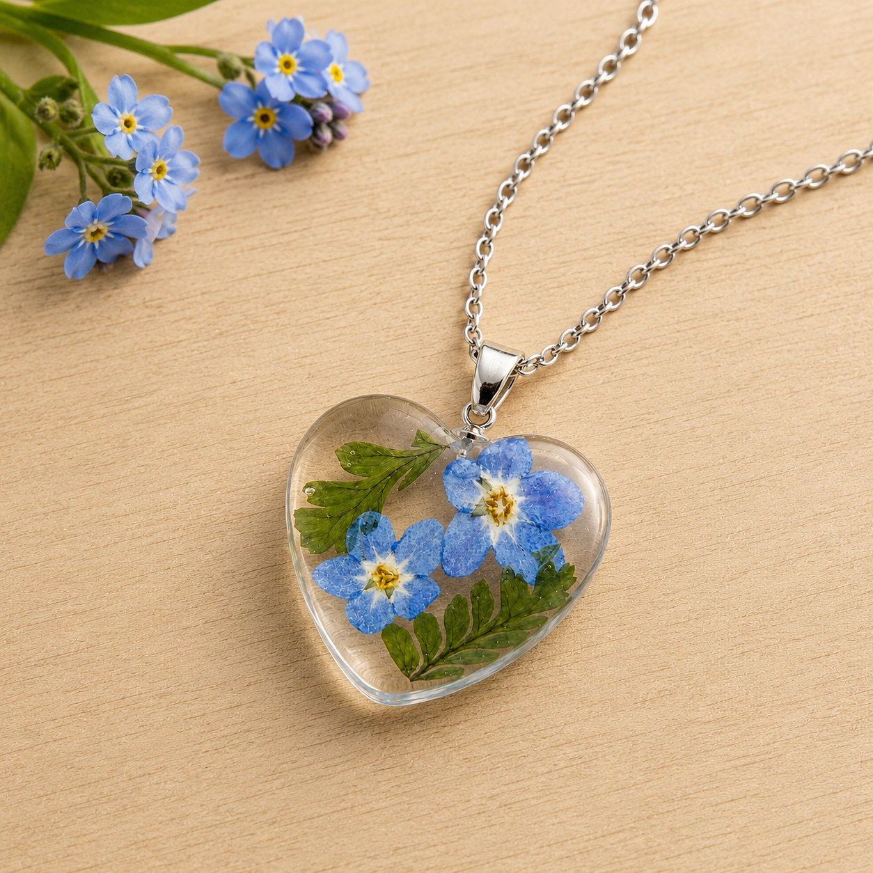 September Forget-Me-Not Heart Shaped Necklace