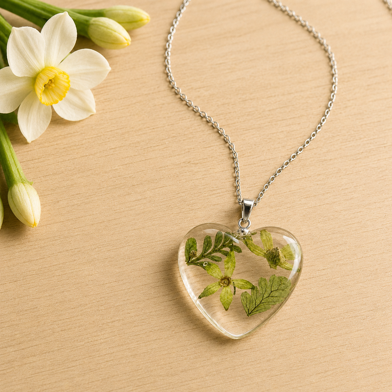 December narcissus Heart Shaped Necklace