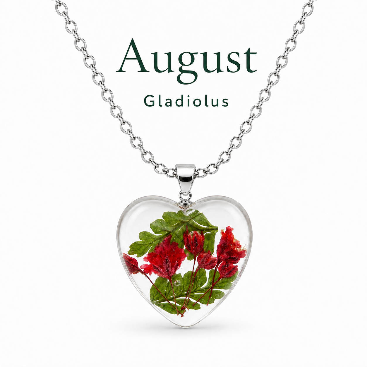 August Gladiolus Heart Shaped Necklace