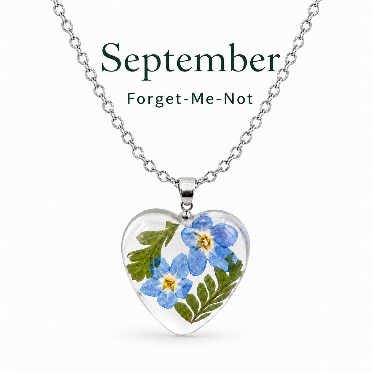 September Forget-Me-Not Heart Shaped Necklace