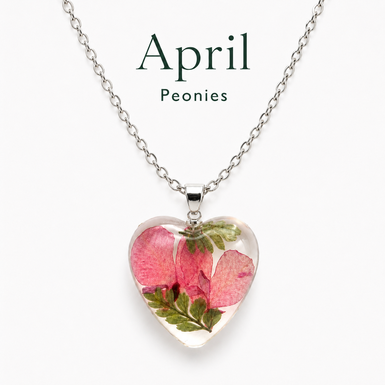 April Peony Heart Shaped Necklace