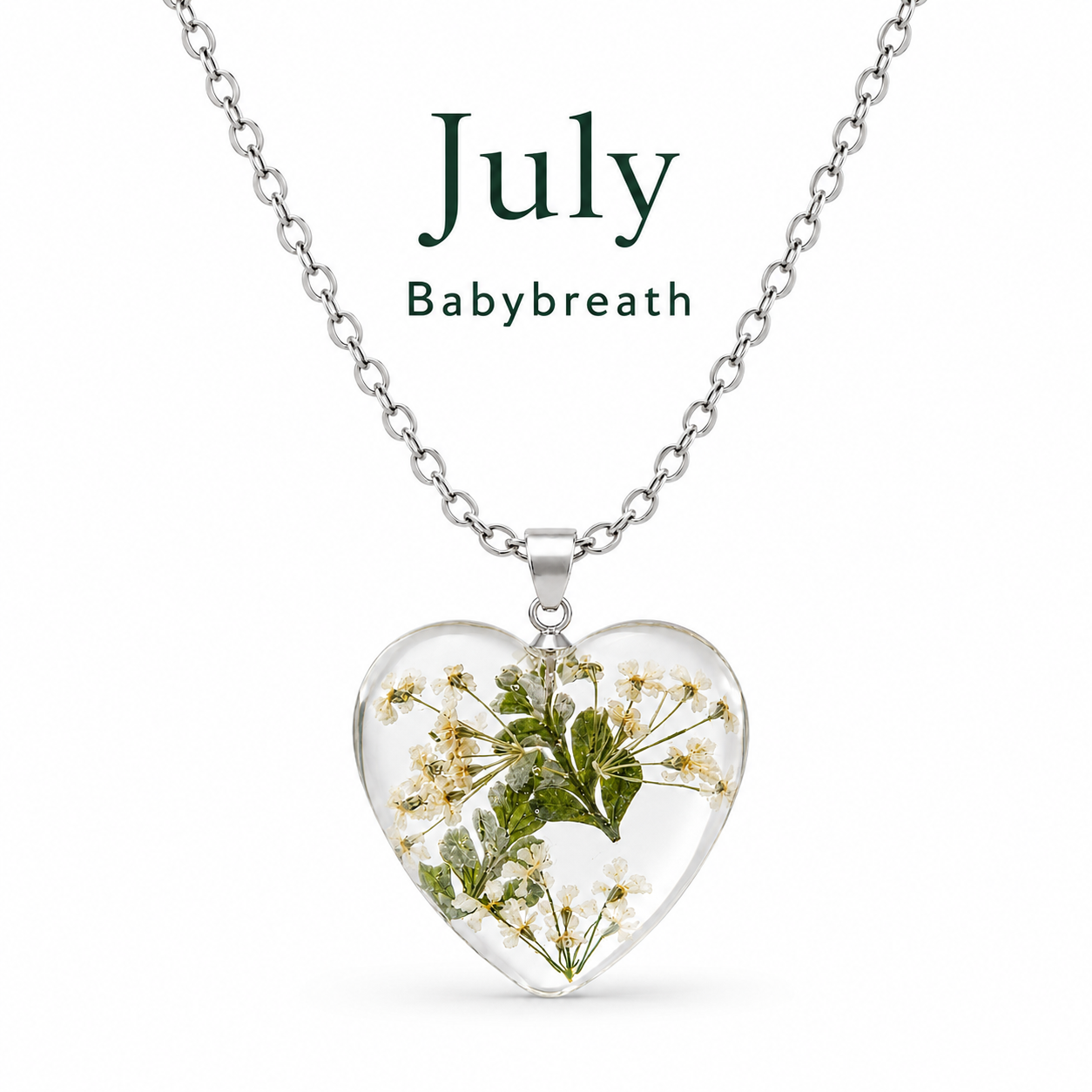 July Babybreath Heart Shaped Necklace