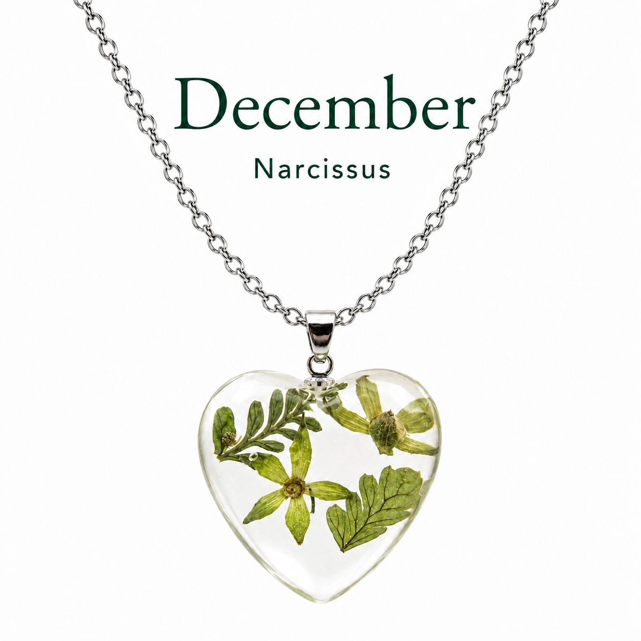 December narcissus Heart Shaped Necklace