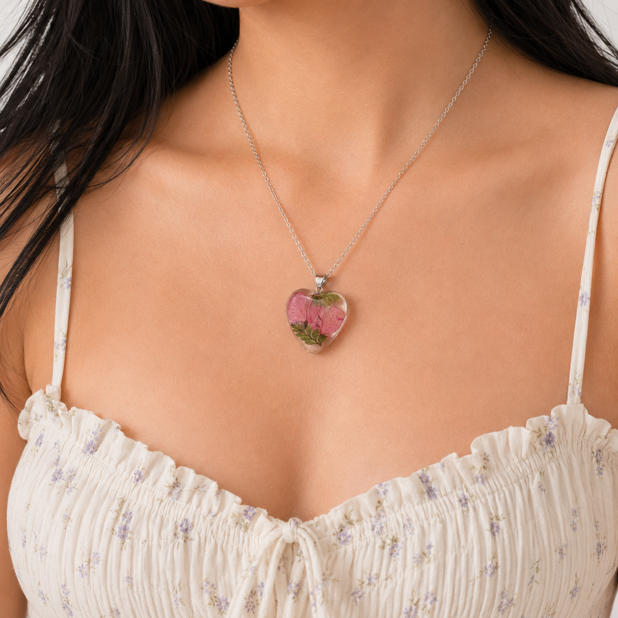 April Peony Heart Shaped Necklace