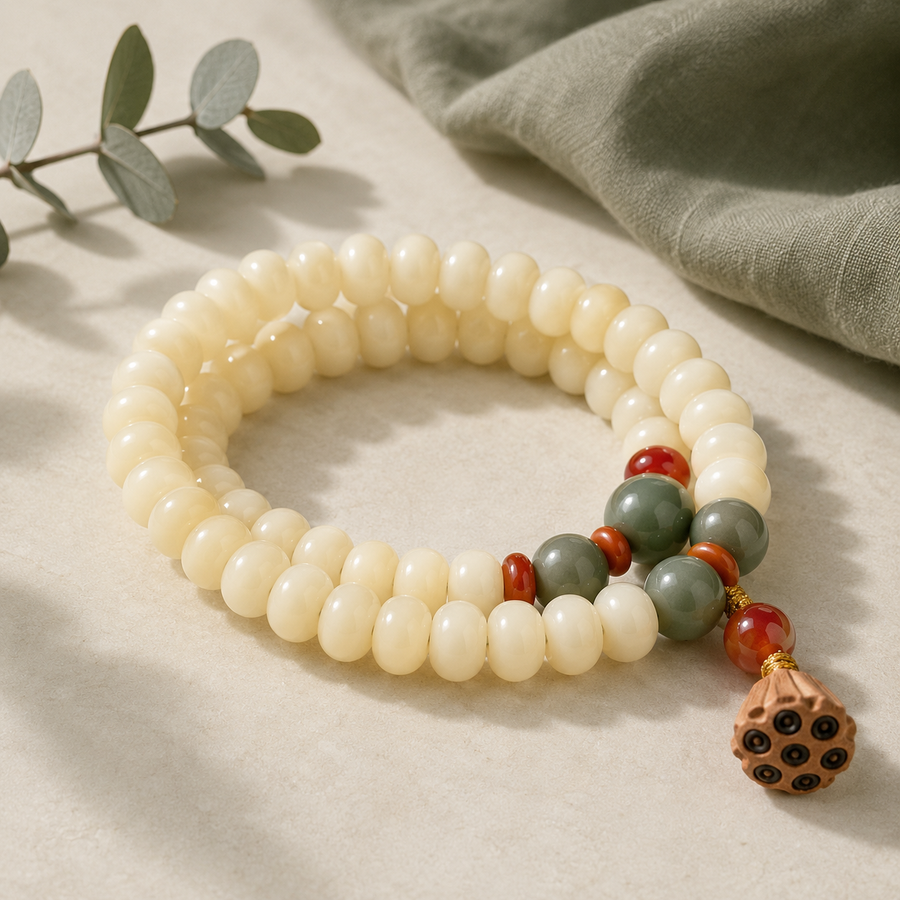 Natural Bodhi seed beads used in Echo Jewellery