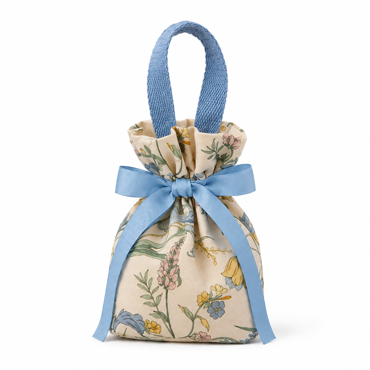 Blue floral cotton canvas premium jewellery gift bag