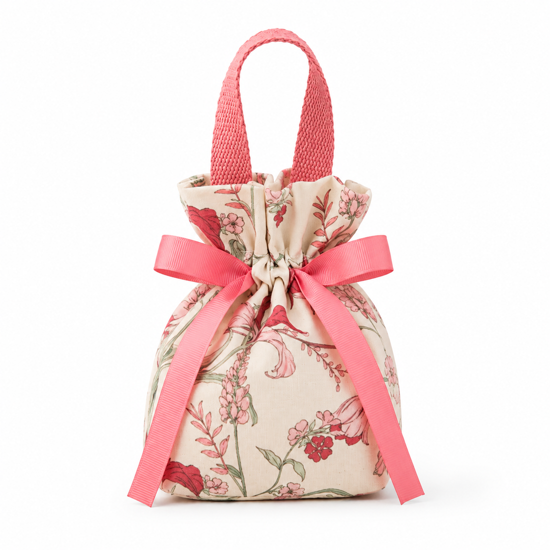 Pink floral cotton canvas premium jewellery gift bag