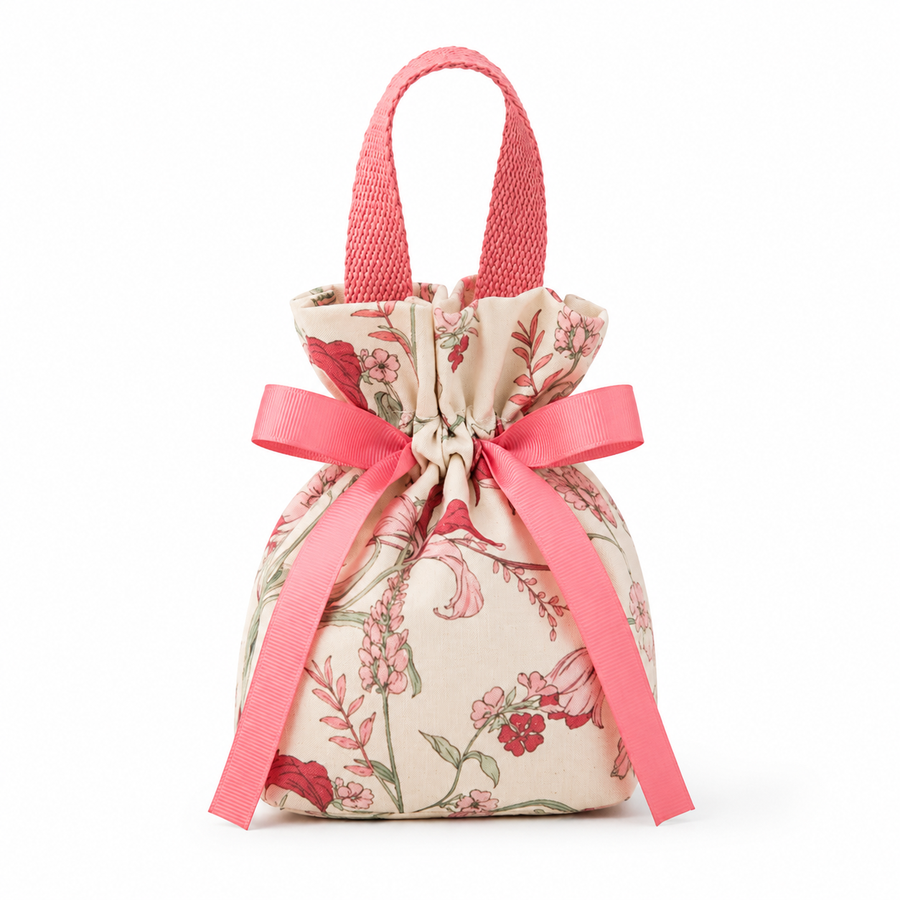 Pink floral cotton canvas premium jewellery gift bag