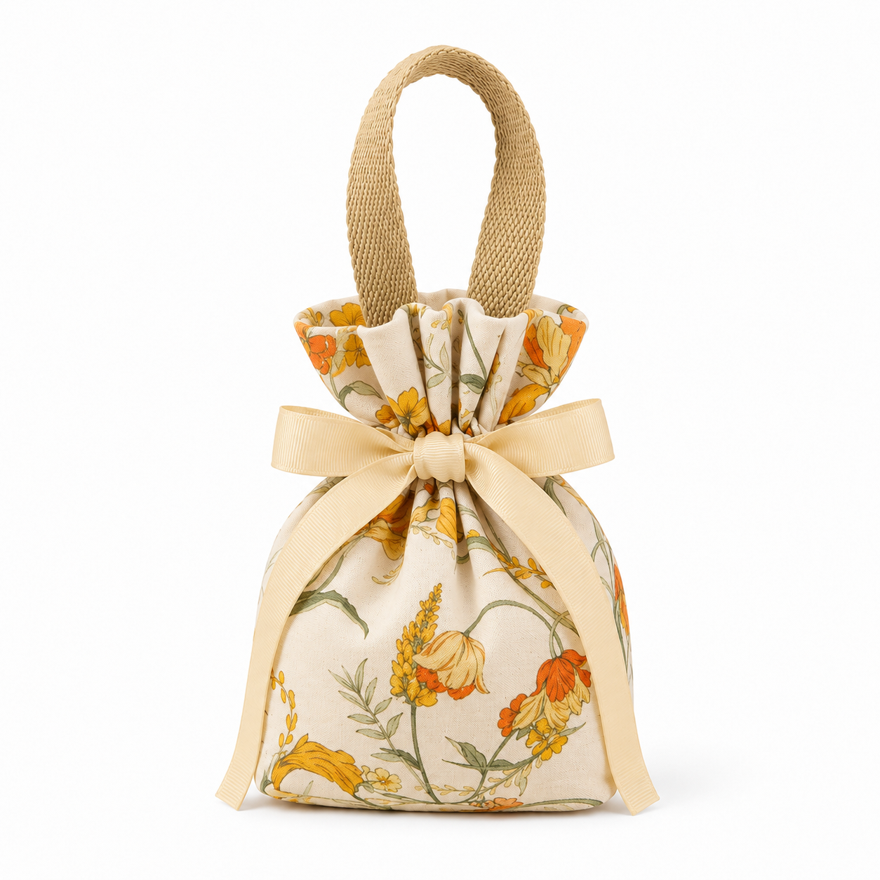 Yellow floral cotton canvas premium jewellery gift bag