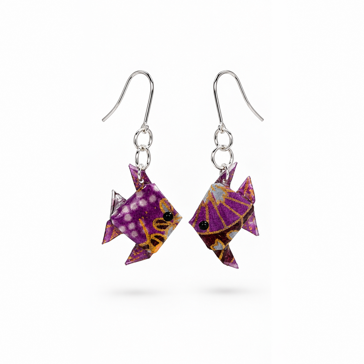 Purple origami fish earrings with sterling silver fixings #Fixings_925 Sterling Silver
